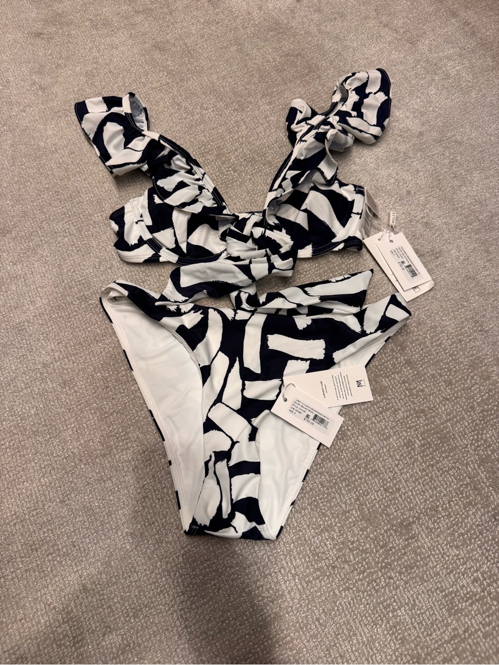 Milly Navy & White Ruffle Strap Bikini